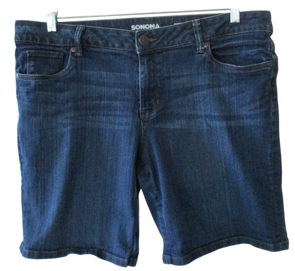 Sonoma Women's Mid Rise Dark Wash Stretch Boyfriend Blue Jean Shorts Size 14